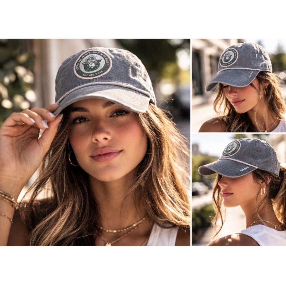 Smokey Bear Yours To Enjoy Corduroy Grey Rope Trucker Hat Snapback Adjustable